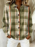 Women's Vintage Cozy Christmas Plaid Art Print Casual Sweater