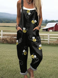 Women's Art Cute Bee Print Casual Wide Leg Jumpsuit