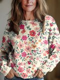 Women's Vintage Floral Art Print Knit Pullover Sweater