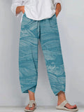 The Water Pattern Linen Blend Cropped Casual Pants