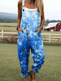 Women's Vintage Floral Art Print Casual Wide Leg Jumpsuit