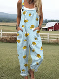 Women's Funny Bee Art Print Casual Wide Leg Jumpsuit