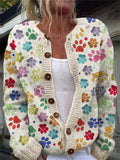 Colorful dog paw button cardigan sweater