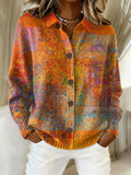 Women's Vintage Pattern Art Print Casual Cotton Knitted Sweater