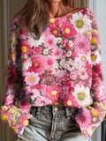 Women's Vintage Floral Pattern Art Print Casual Pullover Sweater