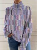 Vintage Vintage Art Abstract Lines Print Knit Turtleneck Pullover Sweater