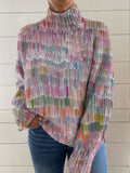 Vintage Vintage Art Abstract Patterns Print Knit Turtleneck Pullover Sweater