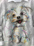 Lovely Dog Hand-painted Art Print Knit Pullover Sweater