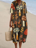 Women's Vintage Mushroom Seamless Pattern Print Flowy Dress