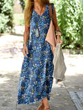 Women's Resort Style Floral Pattern Vest Style Loose Cotton And Linen Dress