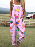 Women's Cute Colorful Cat Painting Art Print Casual Wide Leg Jumpsuit