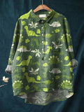 Vintage Lovely Animals Floral Art Print Casual Cotton And Linen Shirt