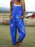 Airpears Women's Abstract Sea Life Pattern Art Print Casual Wide Leg Jumpsuit