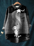 Women's Funny Dog Art Print Casual Cotton And Linen Shirt