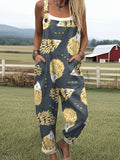 Women's Funny Hedgehog Art Print Casual Wide Leg Jumpsuit