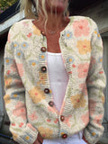 Women's Vintage Floral Art Print Buttoned Cardigan Sweater