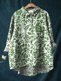 Vintage Lovely Animals Floral Art Print Casual Cotton And Linen Shirt