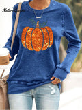 Women's Fall Sequin Pumpkin Print Sweatshirt