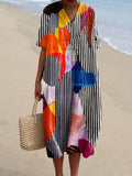 Women's Vintage Abstract Geometric Line Pattern Art Print Flowy Dress