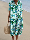 Summer Tropical Blue Floral Pattern Printed Women's Flowy Dress