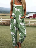 Women's Cute Dog Art Print Casual Wide Leg Jumpsuit