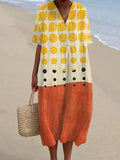 Bohemian Color Block Abstract Polka Dot Art Print V-Neck Midi Dress