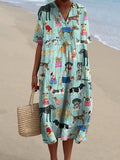 Lovely Puppy Dogs Pattern Printed Women's Flowy Dress