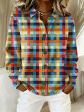 Women's Vintage Plaid Art Print Casual Sweater