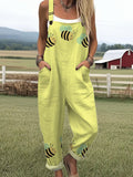 Women's Funny Bee Art Print Casual Wide Leg Jumpsuit