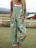 Women's Artistic Creative Cartoon Puppy Print Casual Wide Leg Jumpsuit