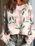 Women's Vintage Floral Art Print Casual Pullover Sweater