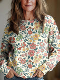 Women's Vintage Floral Art Print Knit Pullover Sweater