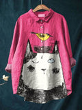 Women's Cat  Art Print Casual Cotton And Linen Shirt