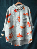 Watercolor Goldfish Decorative Pattern Casual Cotton And Linen Shirt