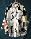 Cute Poodle Art Cotton and Linen Casual Shirt