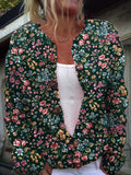 Women's Vintage Floral Art Print Buttoned Cardigan Sweater