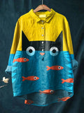 Women's Cat  Art Print Casual Cotton And Linen Shirt