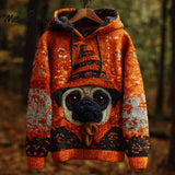Women's Vintage Halloween Dog Embroidered Print Hoodie