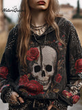 Women's Skull Rose Vintage Long-sleeve Hoodie