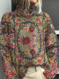 Vintage Floral  Art Print Knit Turtleneck Pullover Sweater