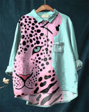 Vintage Leopard Cotton and Linen Casual Shirt