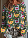 Women's Funny Chicken Art Print Casual Pullover Sweater