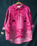 Pink Tiger Art Cotton and Linen Casual Shirt