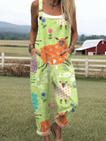 Women's Funny Sheep Art Print Casual Wide Leg Jumpsuit