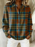 Women's Vintage Plaid Art Print Casual Sweater