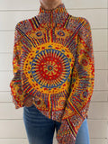 Women's Vintage Ethnic Abstract Patterns Print Knit Turtleneck Pullover Sweater