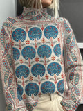 Vintage Floral Symmetry Art Print Knit Turtleneck Pullover Sweater