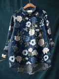 Women's Floral Art Print Casual Cotton And Linen Shirt