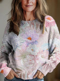 Women's Vintage Floral Art Print Knit Pullover Sweater