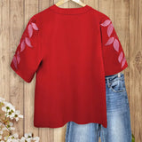 100% Cotton Timeless Red/Green Embroidered Blouse with Floral Details - Perfect for Casual Outings, Weekends & Summer Women Style Effortless Wear for Teachers Moms Top